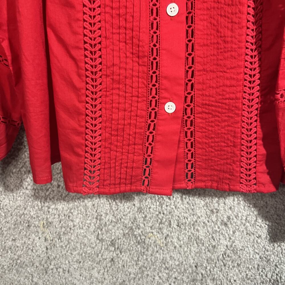 Madewell Women's XXL 2XL Red Lace Pintuck Long Puff Sleeve Blouse NWT Boho Top - Picture 4 of 15